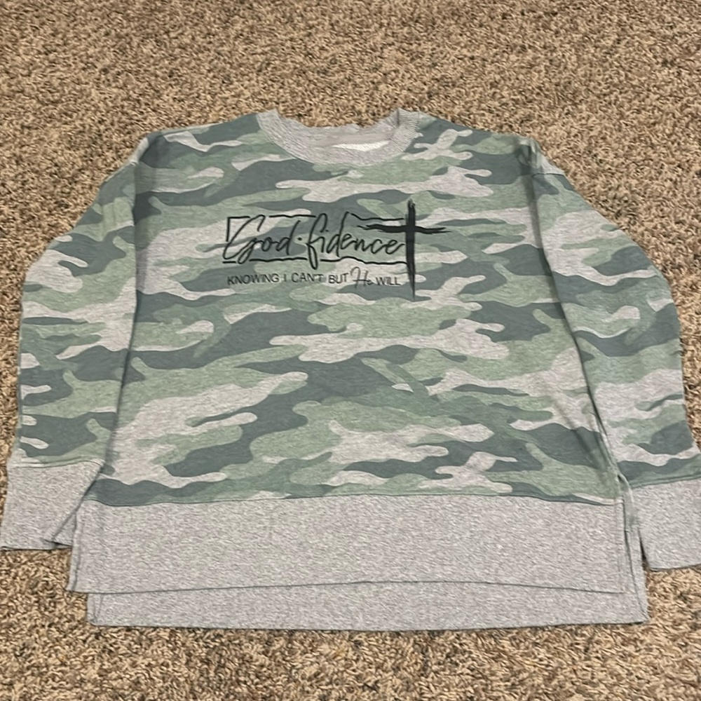 Women’s sweatshirt size Med.  Custom - “God-fidence”
